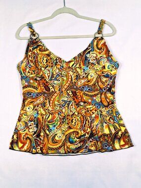 Bikini Bay Womens Vibrant Boho Plus 1X Tankini Top Swimsuit Multicolor Paisley